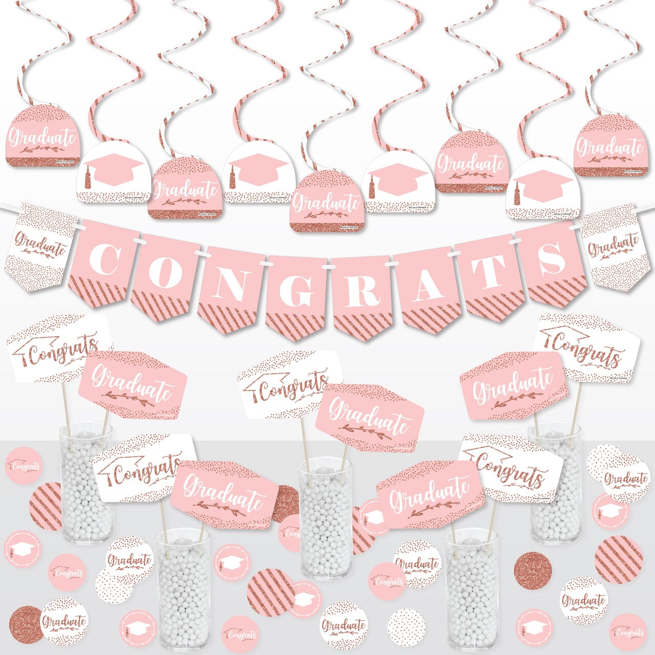 Big Dot of Happiness Rose Gold Grad - Graduation Party Supplies Decoration Kit - Decor Galore Party Pack - 51 Pieces
